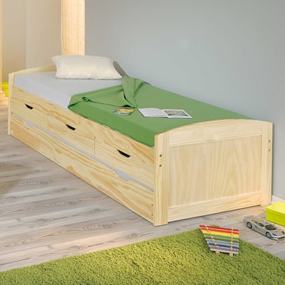 Lit banquette gigogne Thomas 90x200 - bois massif Lit banquette gigogne Thomas 90x200 - bois massif