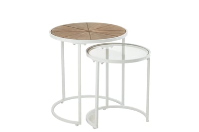 Set de deux tables basses lounge metal/bois blanc/naturel