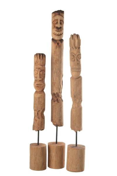Set 3 personnages sur pied totem bois naturel