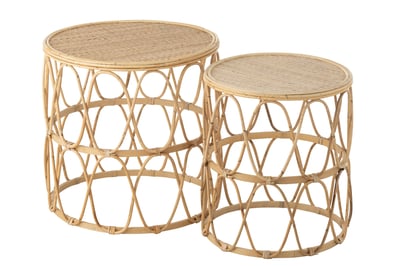 Set 2 table gigogne vague motif rotin naturel Set 2 table gigogne vague motif rotin naturel