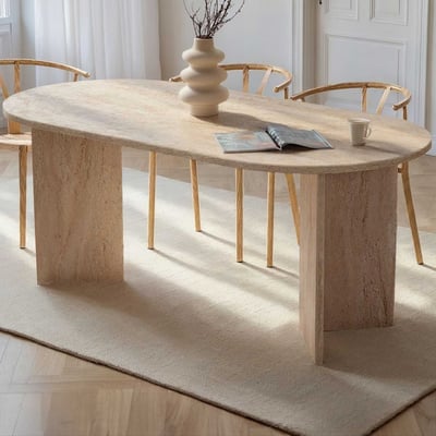 Table de salle à manger ovale Sablin - 180x90x75cm - travertin