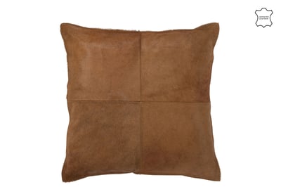 Coussin peau de bete cuir camel foncé