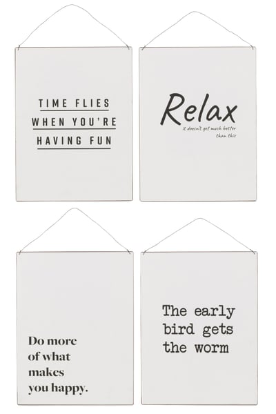 Pancarte texte francais/anglais metal blanc/noir assortiment de 4