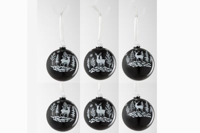 Boite de 6 boule de noel 2+2+2 renne verre noir/blanc Boite de 6 boule de noel 2+2+2 renne verre noir/blanc