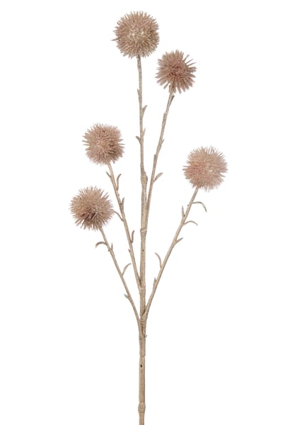 Branche echinops 5 fleurs+paillettes plastique rose clair