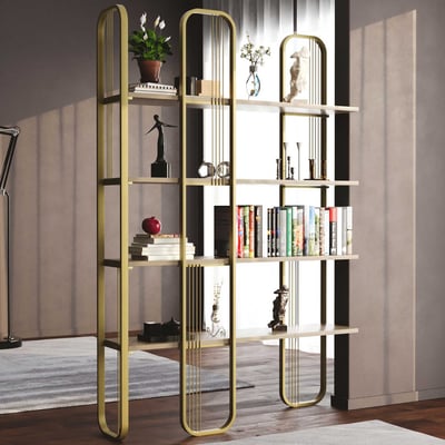 Bibliothèque Sierra - 100% MELAMINE - Jaune - 124 x 182 x 26 cm