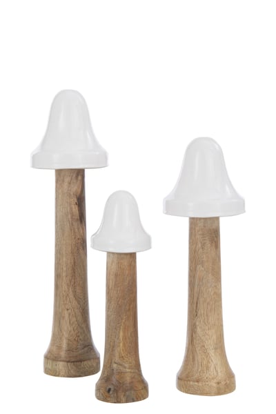 Set de 3 champignons fins bois naturel/blanc