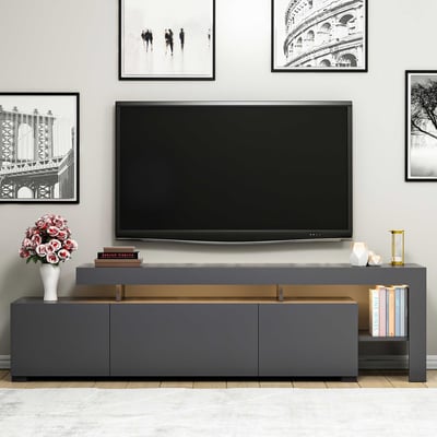 Meuble TV avec éclairage LED Tijn - 37x192x53 cm - MDF/noir 