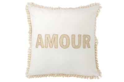 Coussin amour textile blanc/or