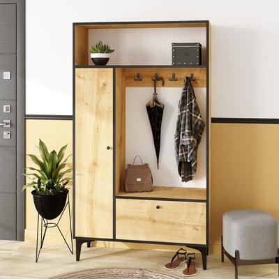 Vestiaire Emerald : 100 cm de largeur, 177 cm de hauteur, 35 cm de profondeur, chêne / noir