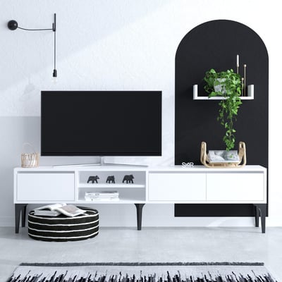 Emerald TV Unit | 100% Mélamine | Blanc | 180x50x30 cm Emerald TV Unit | 100% Mélamine | Blanc | 180x50x30 cm