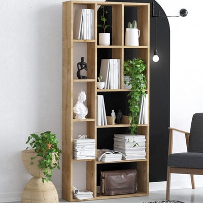 Bibliothèque Demios - 100% MELAMINE - Chêne Saphir - 75 x 170 x 18 cm