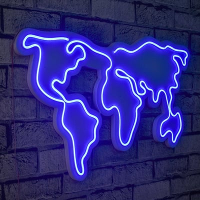 Neon lighting world map - Wallity series - Blue