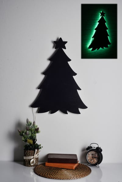 Bande lumineuse LED Firewood | Base MDF noire | 60 LEDs/m | Adaptateur 12V 1A | Cordon 375cm | Taille 20 x 27 cm | Vert