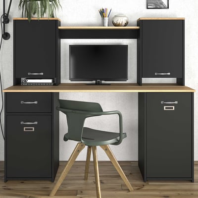 Bureau Melmo 150cm industriel - noir/chêne Helvézia