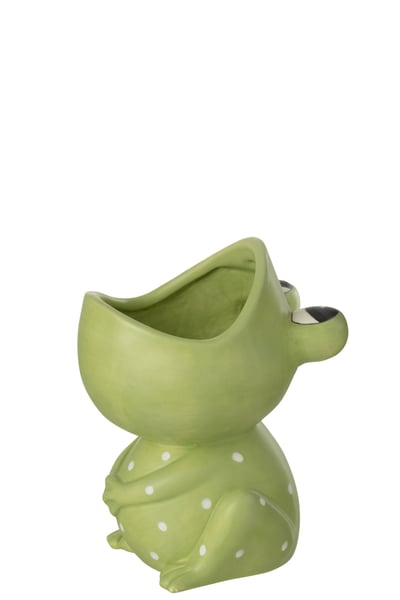 Cachepot grenouille bouche ouverte dolomie vert large