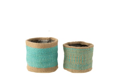 Panier rond+bande jute naturel/azur xs/s