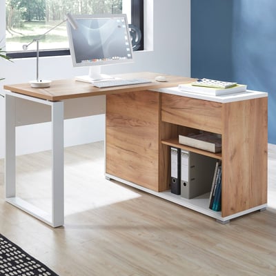 Bureau d'angle Lloris 117x120cm - blanc/chêne Bureau d'angle Lloris 117x120cm - blanc/chêne