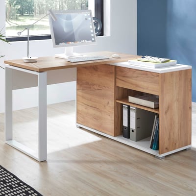 Bureau d'angle Lloris 117x120cm - blanc/chêne 