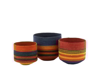 Set 3 paniers rond avec petite base+lignes jonc de mer mix