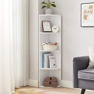 Etagère d'angle blanche, 30x30x129.5cm (LxPxH),11.3kg Etagère d'angle blanche, 30x30x129.5cm (LxPxH),11.3kg