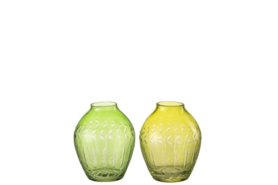 Vase bou feuil verre vert assortiment de 2 Vase bou feuil verre vert assortiment de 2
