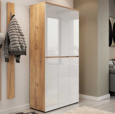 Armoire de rangement Imre avec 6 portes - blanc/chêne brillant Armoire de rangement Imre avec 6 portes - blanc/chêne brillant