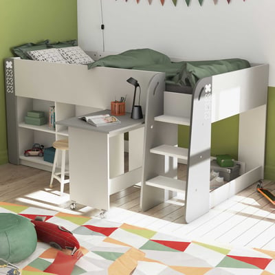 Lit mi-hauteur Thierry-blanc mat/gris foncé
