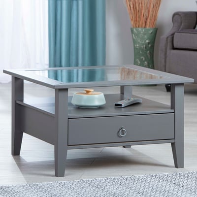 Table basse Provence | Mélamine | 75 x 75 x 45 cm | Avec tiroir de rangement | Couleur : Anthracite