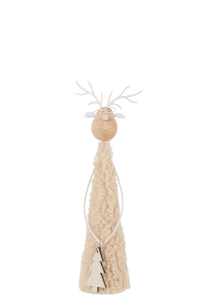 Renne déco teddy métal/bois beige/naturel small