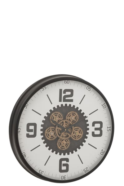 Horloge engrenage mdf noir/blanc large