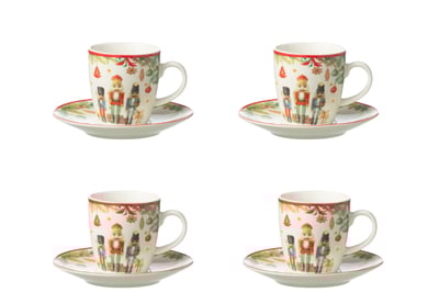 Boite 4 tasse cafe + sous-tasse casse-noisette ceramique blanc