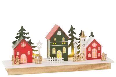 Deco hiver led village bois mix