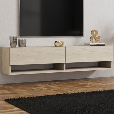 Ensemble meuble TV Arges - 100% MELAMINE - Travertin - 141 x 31 x 30 cm