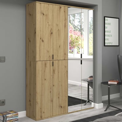 Armoire Projekt X Emob avec portes miroir - Artisan chêne - 122x193x34 cm