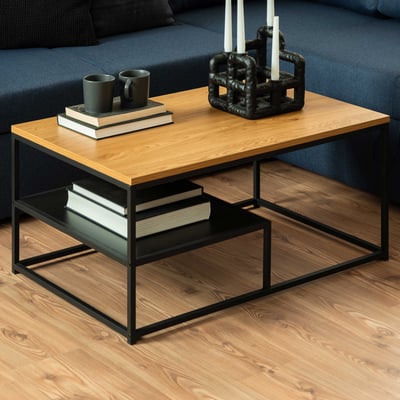 Table basse rectangulaire Gila 90x60x42cm - chêne et acier noir