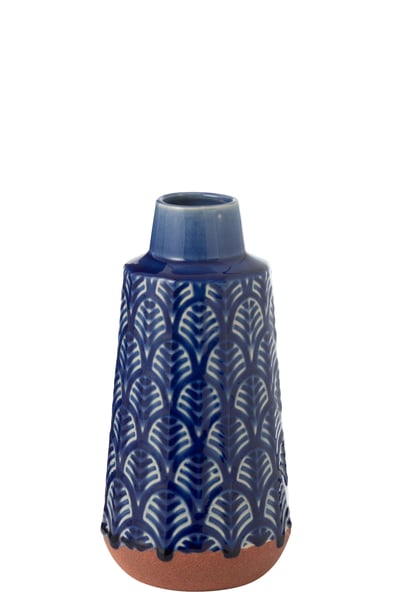 Vase leo allonge porcelaine bleu/terra large