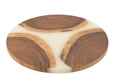 Planche a decouper rond bois d'acacia/resine naturel/blanc