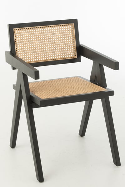 Chaise grid bois de frene/rotin noir