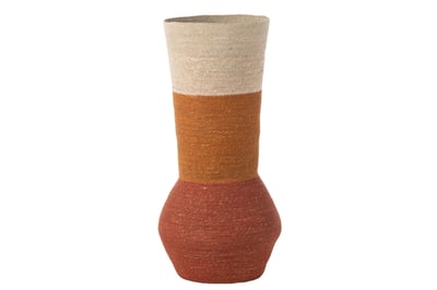 Vase rayures jonc de mer naturel/rouille/terracotta
