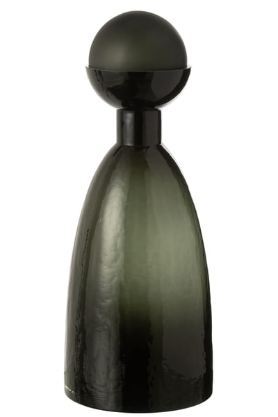 Vase bouteille + bouchon verre vert fonce large