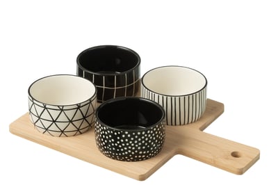 Service a tapas 4 sets+plateau bambou boite noir/blanc