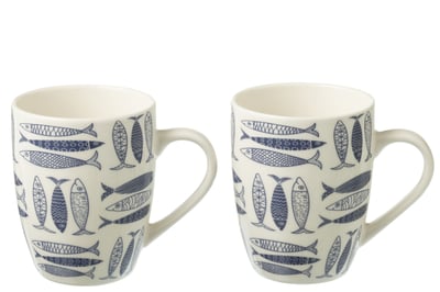 Boite 2 mugs poisson ceramique bleu fonce