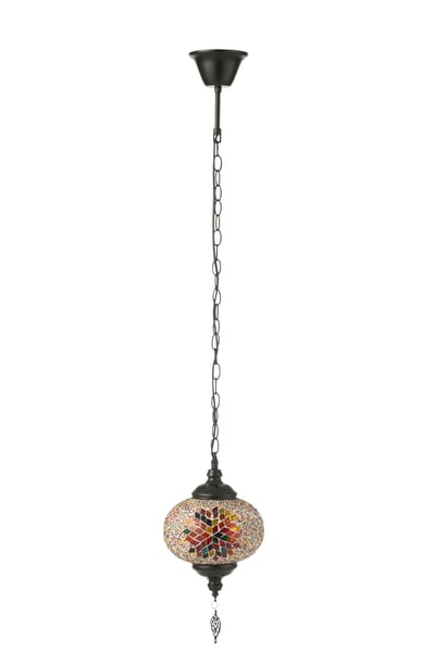 Lampe suspension mosaique verre/metal orange small