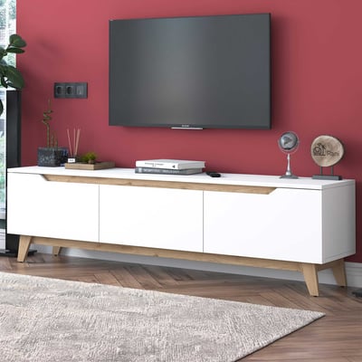 D1 Meuble TV | 100 % MÉLAMINE | Blanc, Noyer