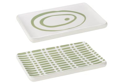 Plat rectangulaire bois de manguier vert/blanc assortiment de 2