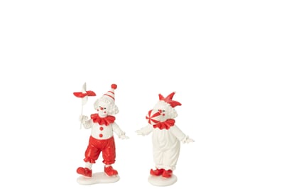Clown ballon + jouet pierre rouge/blanc assortiment de 2