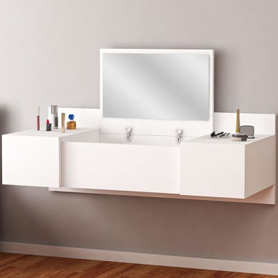 Coiffeuse Zakkum - 100% MELAMINE - Blanc - 100 x 33 x 39,1 cm