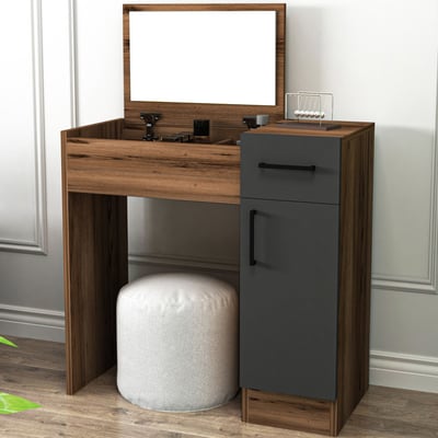 Coiffeuse Incı - 100% MELAMINE - Noyer Clair - 77 x 108,8 x 37,3 cm