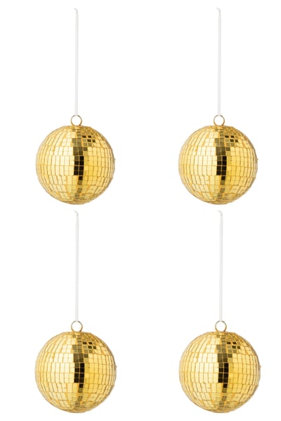 Boite de 4 boule de noël miroir verre jaune large